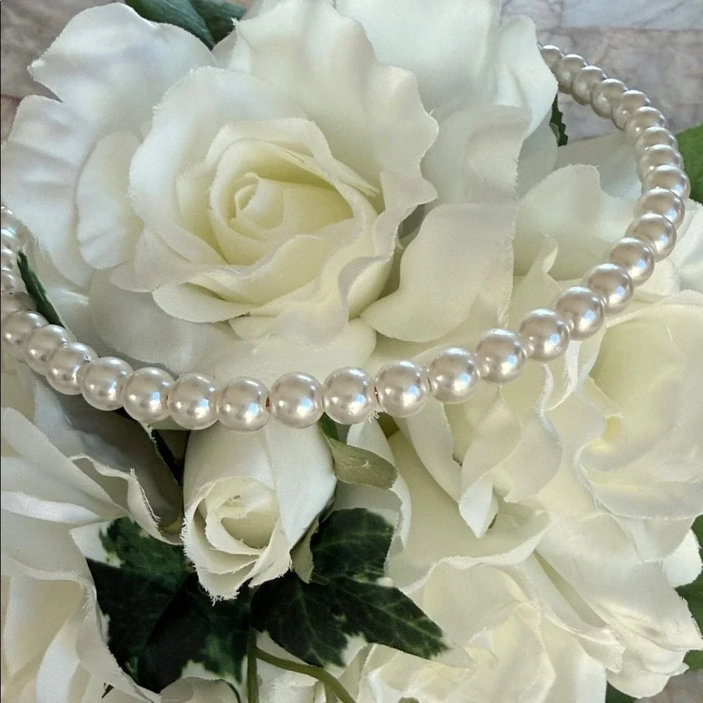White‎ Faux Pearl Headband Elegant Bridal Wedding Hair Accessory Classic Bead